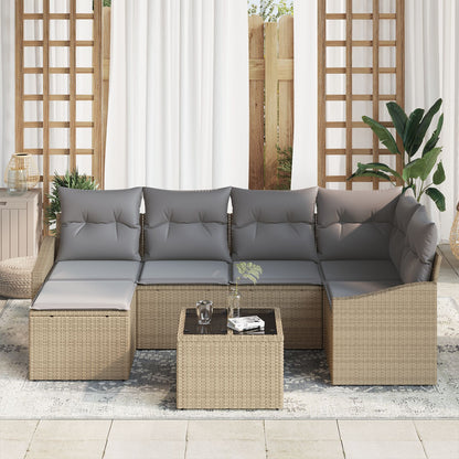 7-Delige Tuin Eettafel Set Met Kussens Zwart Poly Rattan