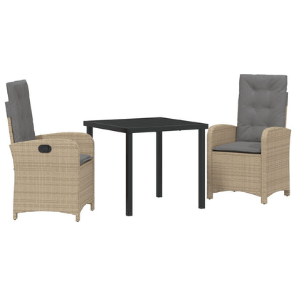 3-Delige Tuin Eet Set Met Kussens Beige Poly Rattan