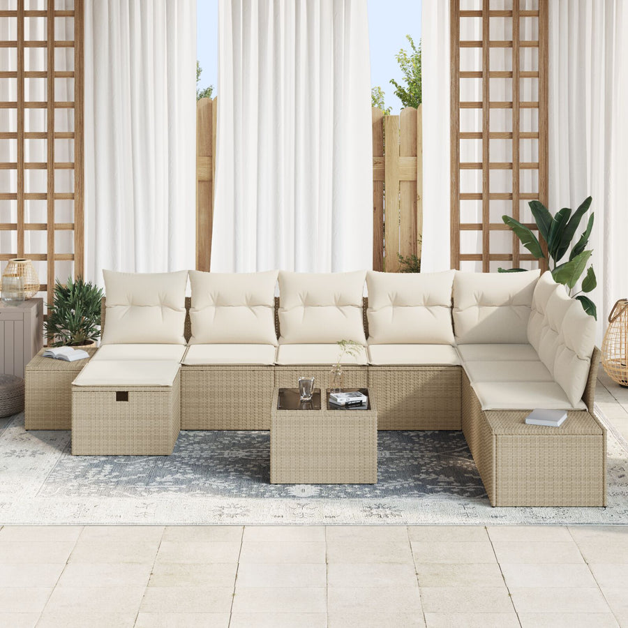 9 Delige Tuin Sofaset Met Kussens Beige Poly Rattan