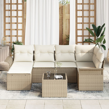 7-Delige Tuin Sofa Set Met Kussens Bruin Poly Rattan