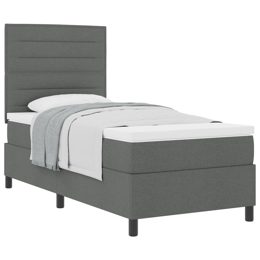 Boxspringbed Met Matras Stof Donkergrijs 100 x 200 cm Lijnen ontwerp