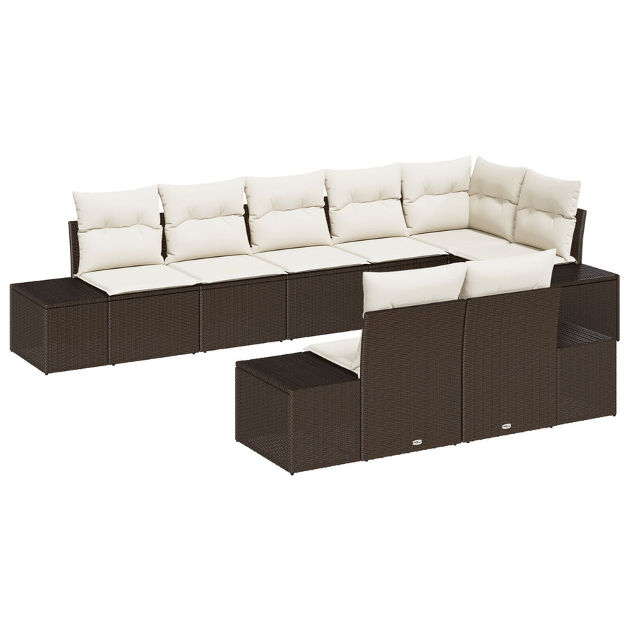 8-Delige Tuin Sofaset Met Kussens Poly Rattan Bruin en crème zonder tafel