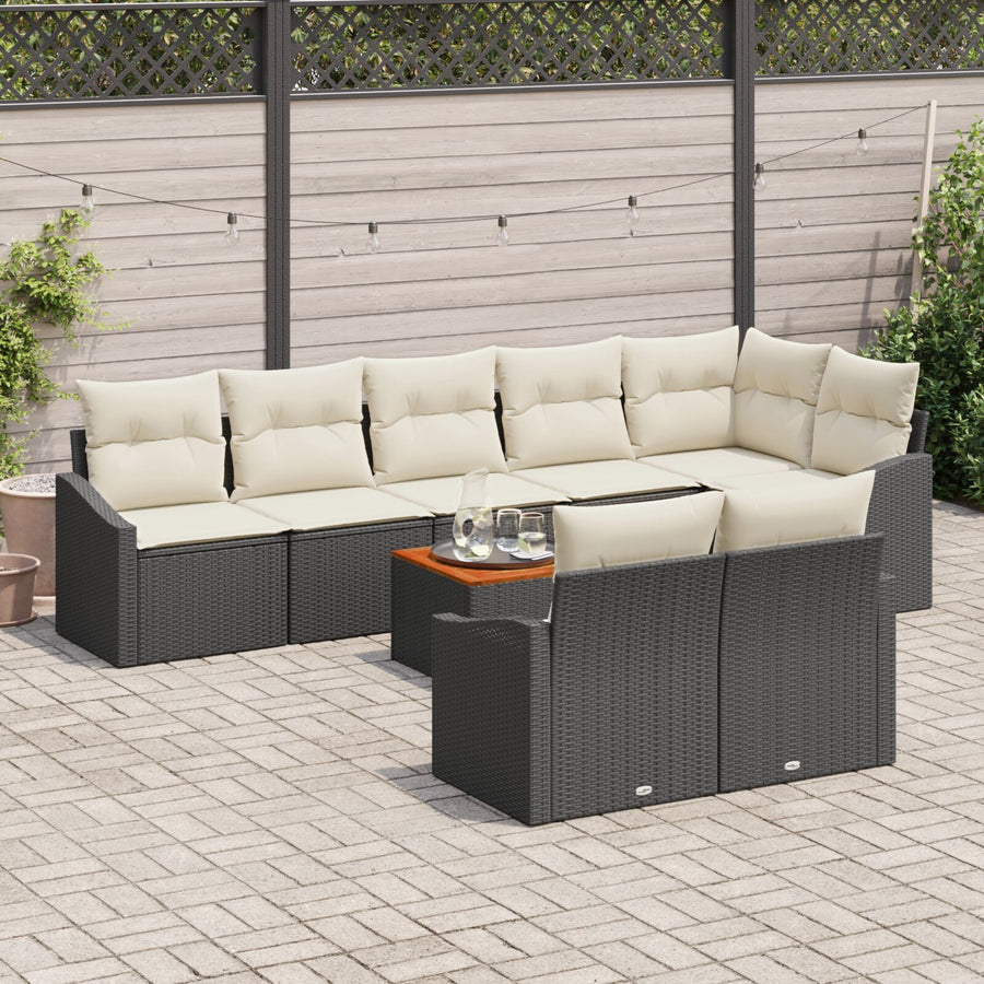 9-Delige Tuinsofaset Met Kussens Zwart Poly Rattan Acacia