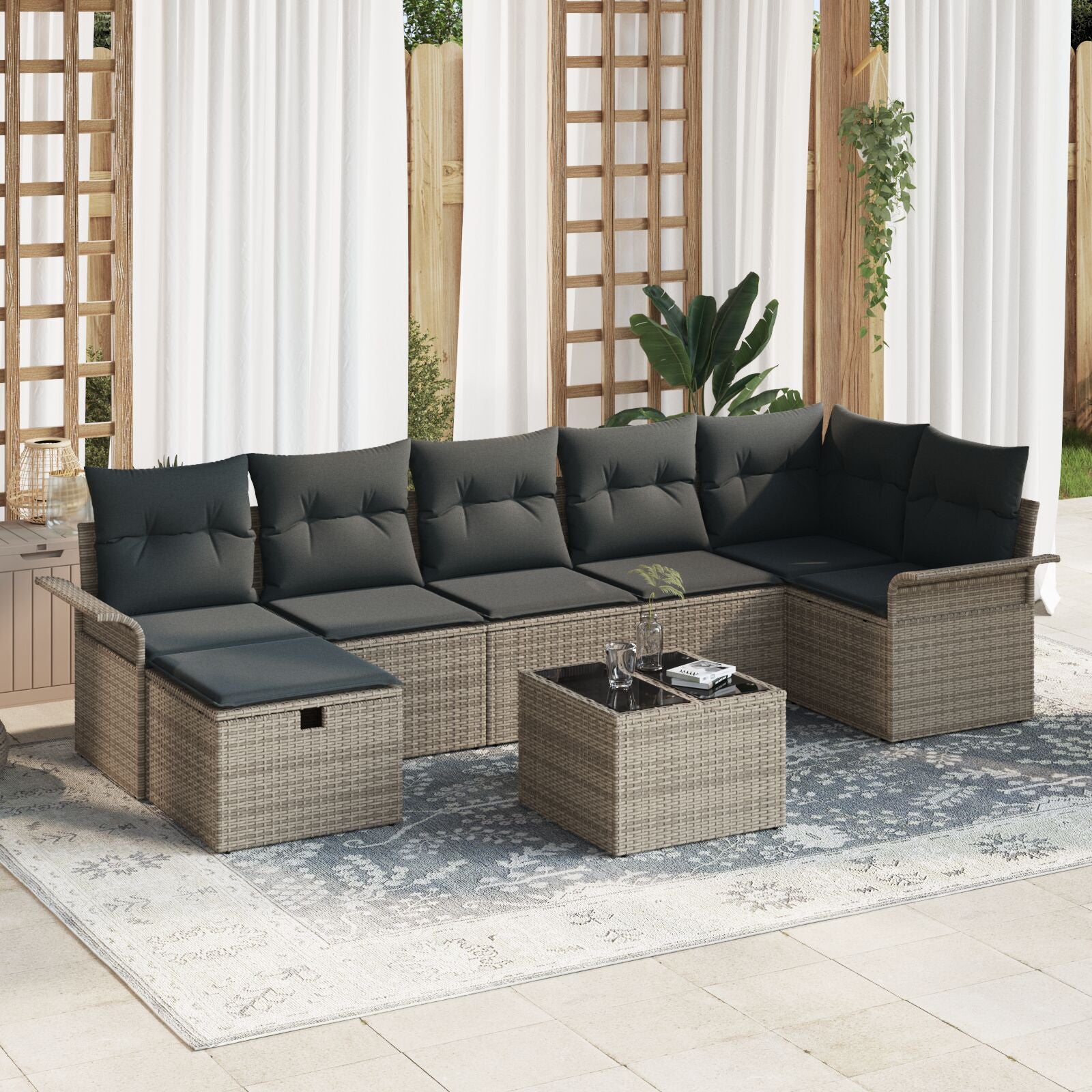 8-Delige Tuin Sofa Set Met Kussens Grijs Poly Rattan
