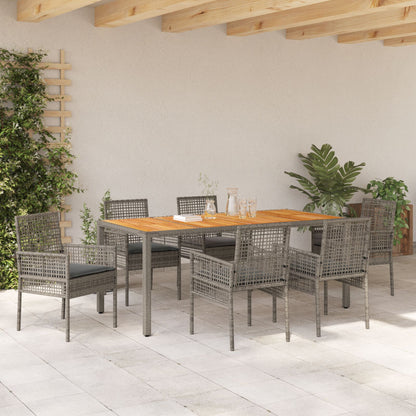 7-Delige Tuin Eettafelset Met Kussens Grijs Poly Rattan