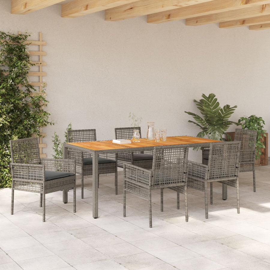 7-Delige Tuin Eettafelset Met Kussens Grijs Poly Rattan