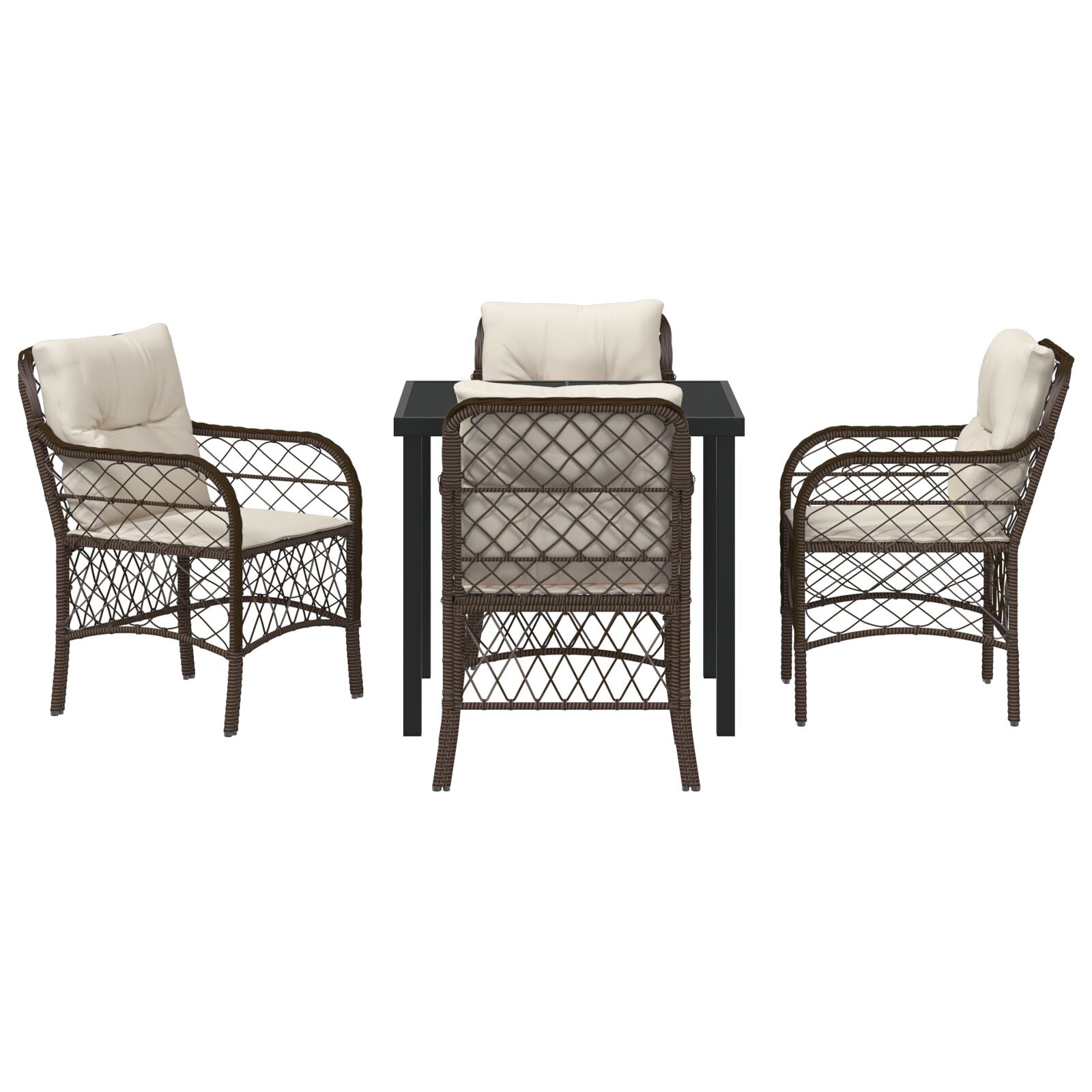 5-Delige Tuin Eetset Met Kussens Bruine Poly Rattan