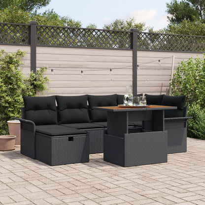 7-Delige Tuin Sofa Set Met Kussens Zwart Poly Rattan