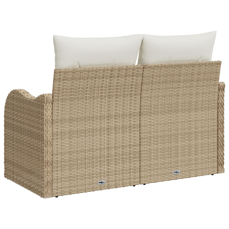 2-Zits Tuinbank Met Opbergruimte & Kussens Poly Rattan Beige en crème met opslag