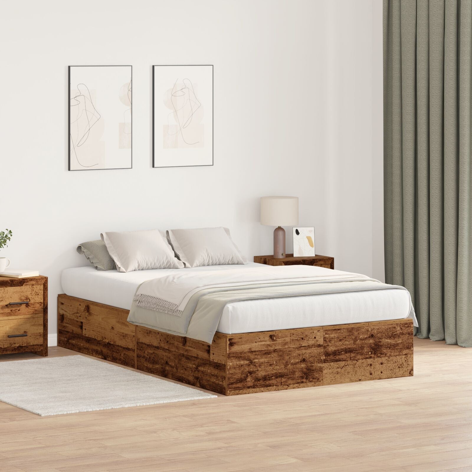 Opbergbedframe Oud Hout 120X200 Cm Grijs Sonoma