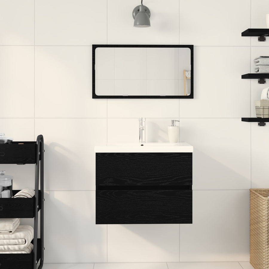 Waskast Met Ingebouwde Wastafel Zwart Eiken Engineered Hout,  Waskast Zwart Eiken 60X38,5X45 Cm Engineered Hout