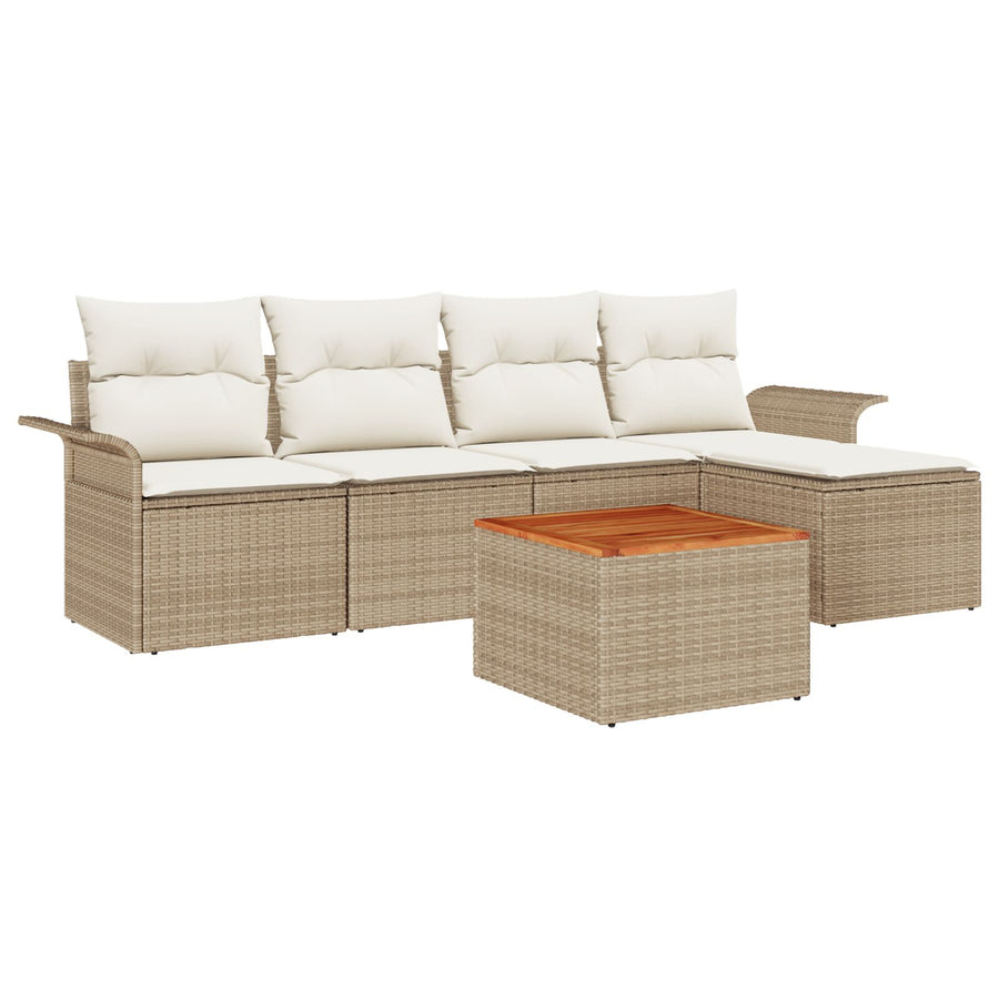 6-Delige Tuin Sofa Set Met Kussens Beige Poly Riet Acacia