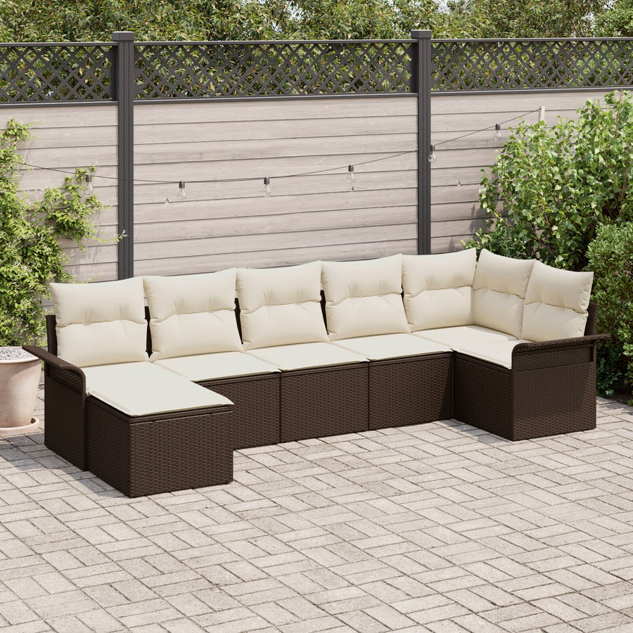 7-Delige Tuin Sofa Set Met Kussens Bruin Poly Rattan