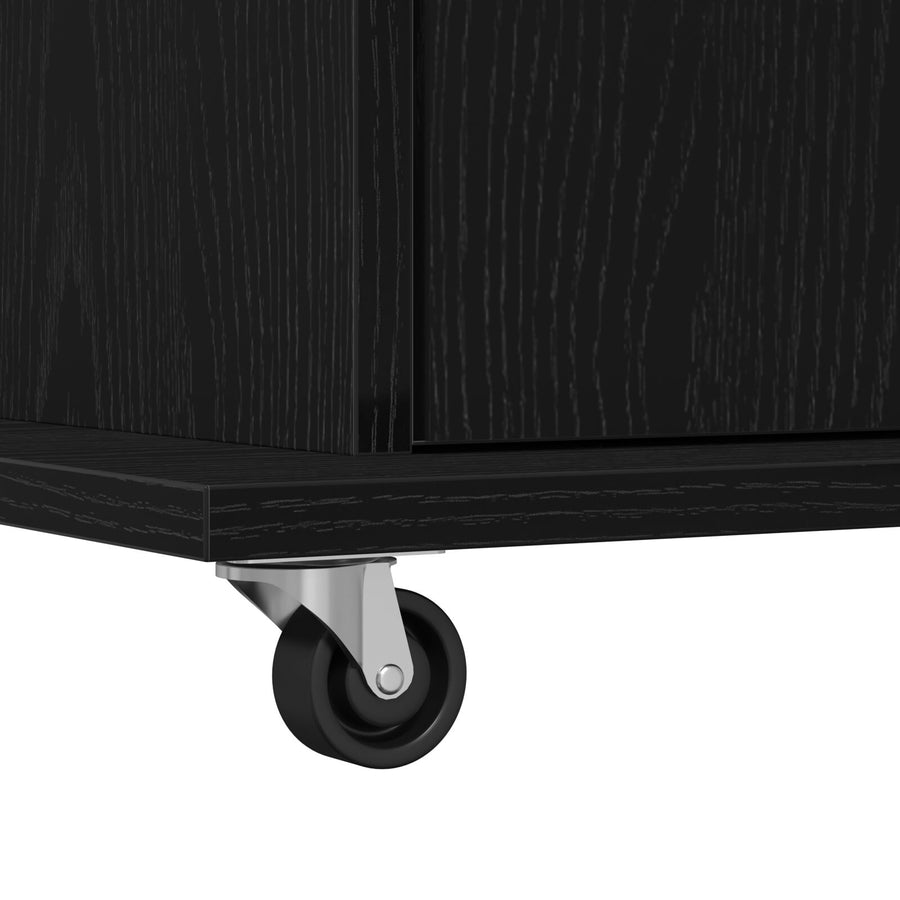 Lectern Podium Met Wielen Zwart Eiken Hout
