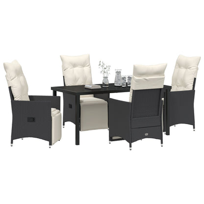 5-Delige Tuinset Met Kussens Zwarte Poly Rattan