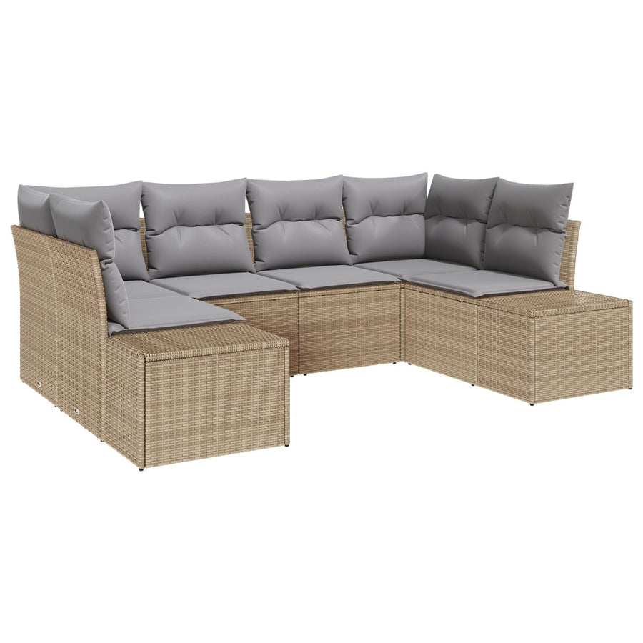6-Delige Tuinsalon Set Met Kussens Beige Poly Rattan