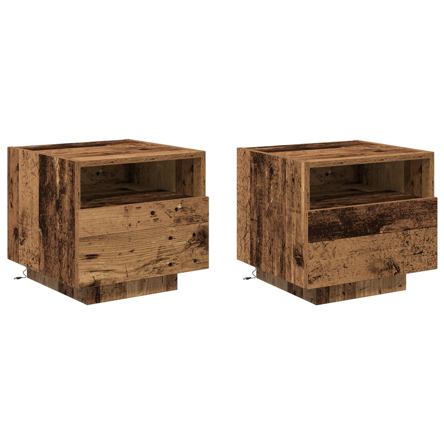 Nachtkastjes Met Led-Lampen 2 Stuks Oude Hout 40X39X37 Cm Oud hout