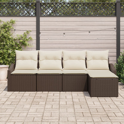 Tuin Sofa Set Set Van 5 Bruin Rattan Buiten Sectie Sofa Gegalvaniseerd Staal