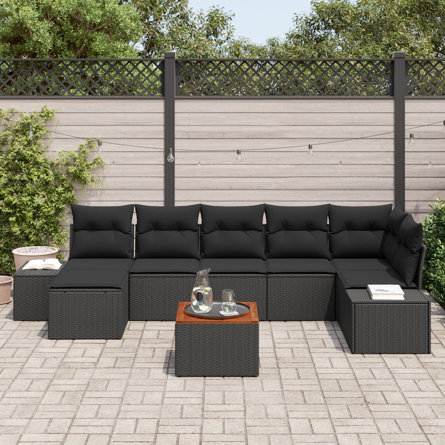 8-Delige Tuin Sofa Set Met Kussens Zwart Poly Rattan Acacia
