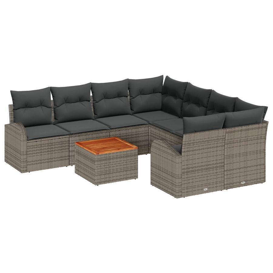 9 Delige Tuin Sofa Set Met Kussens Grijs Poly Rattan Acacia