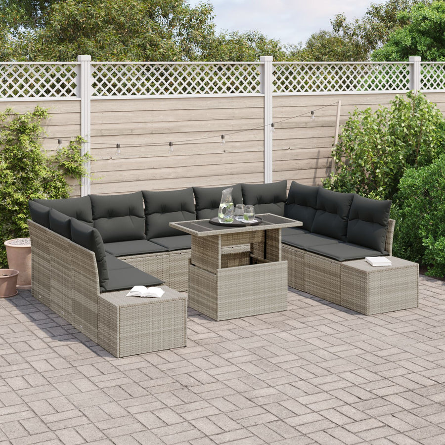 Tuinbankset Set Van 10 Beige En Grijs Pe Rattan, Staal, Polyester