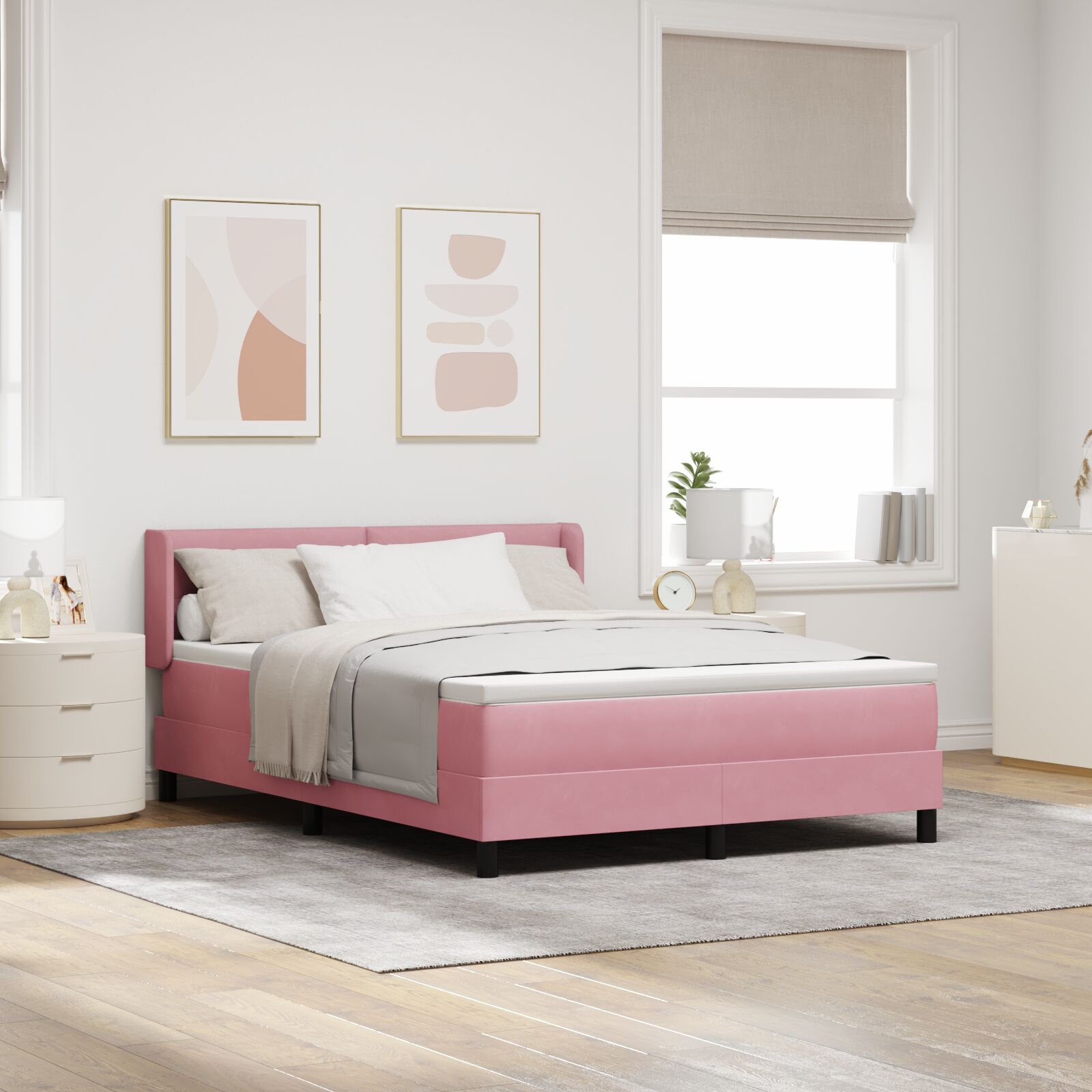 Boxspringbed Met Matras Roze 140X200 Cm Velours Blauw
