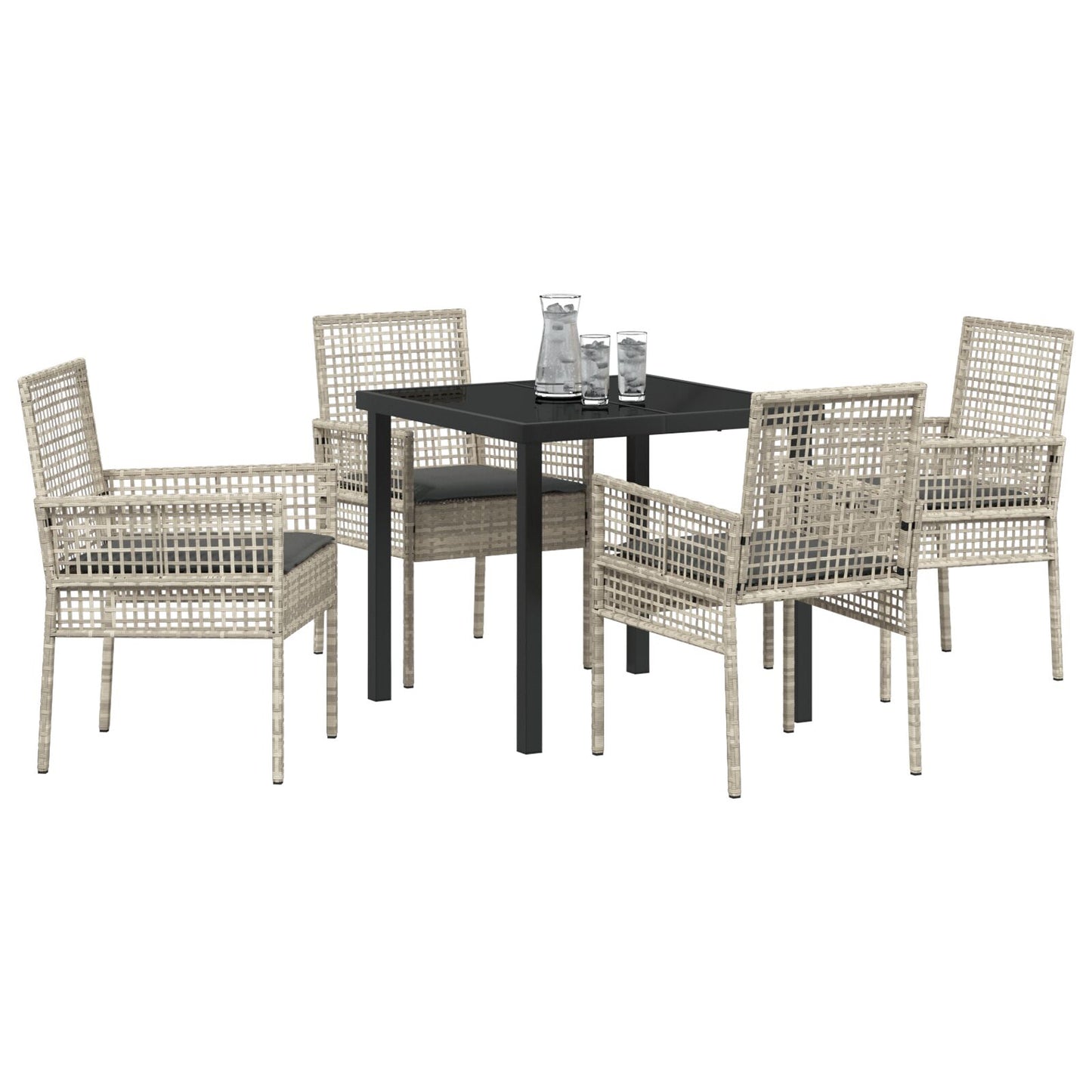 5-Delige Tuin Eetset Met Kussens Lichtgrijs Poly Rattan