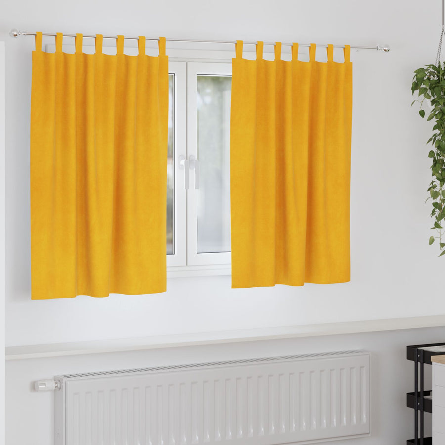Blackout Gordijnen Met Hanglussen 2 Stuks Velours Mosterdgeel 140 x 140 cm met ophanglussen
