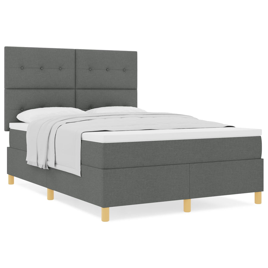 Boxspring Bed Met Matras Donkergrijs 140X200 Cm Stof Blauw
