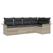 5-delige Tuin Sofa Set met Kussens Lichtgrijs Poly Rattan