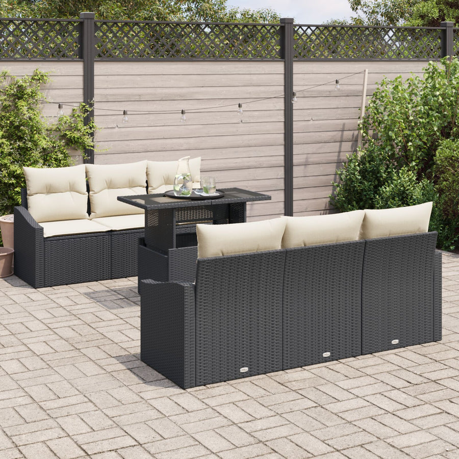 Tuin Sofa Set Set Van 7 Zwart En Crème Rattan En Polyester
