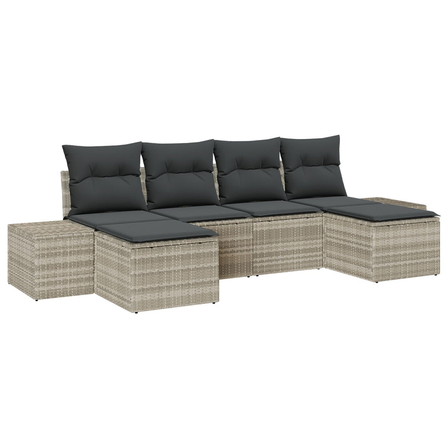 6-Delige Tuin Sofa Set Met Kussens Licht Grijs Poly Rattan