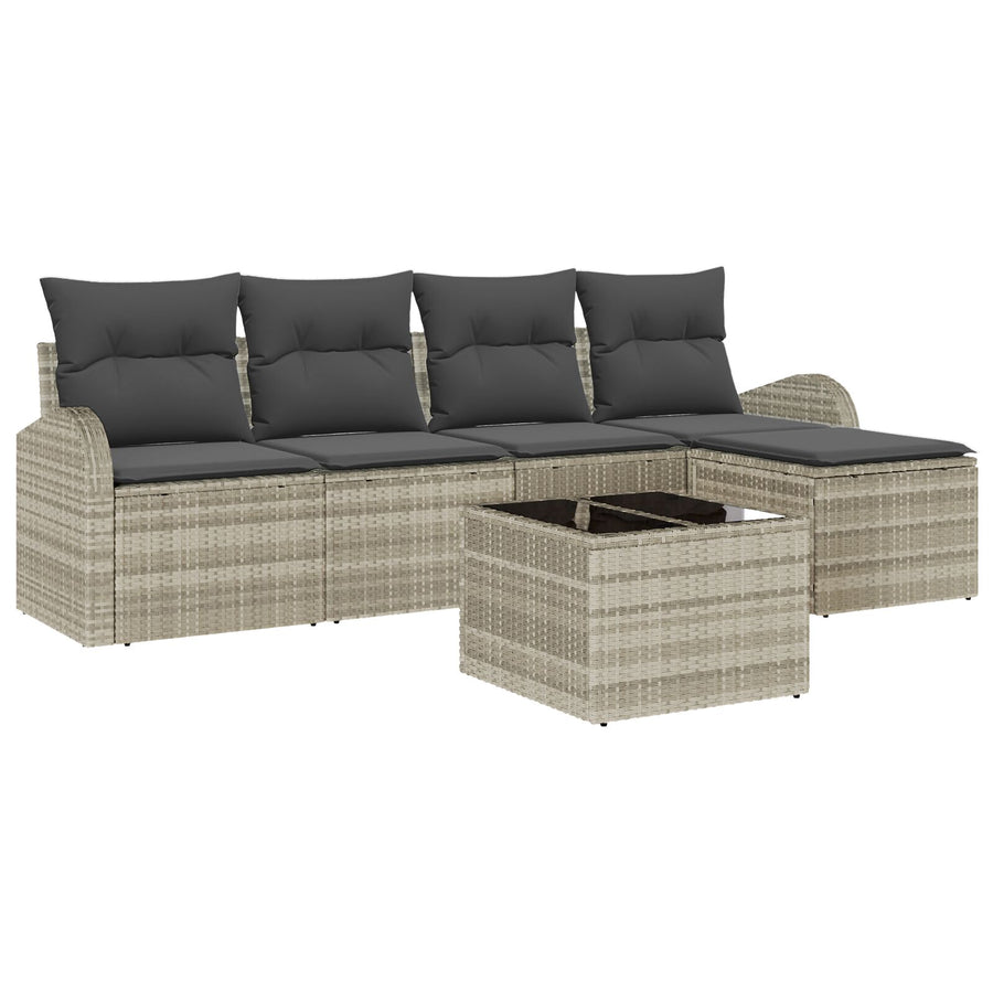 6-Delige Tuinbankset Met Kussens Grijs Poly Rattan