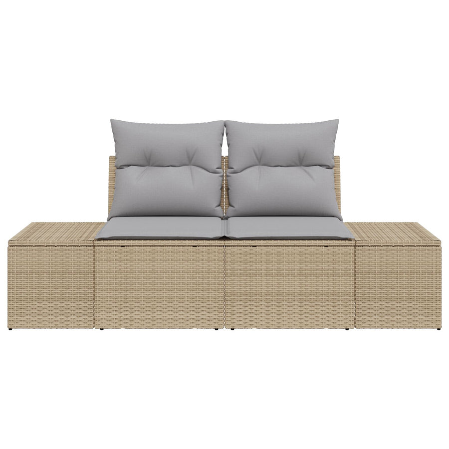 2-Zits Tuinsofa Met Kussens Poly Rattan Beige en grijs zonder opbergruimte
