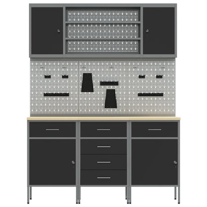 7-Delige Werkbank Set Staal 3x (84/84/85 cm) Zwart 4x kast + 4x pegboard