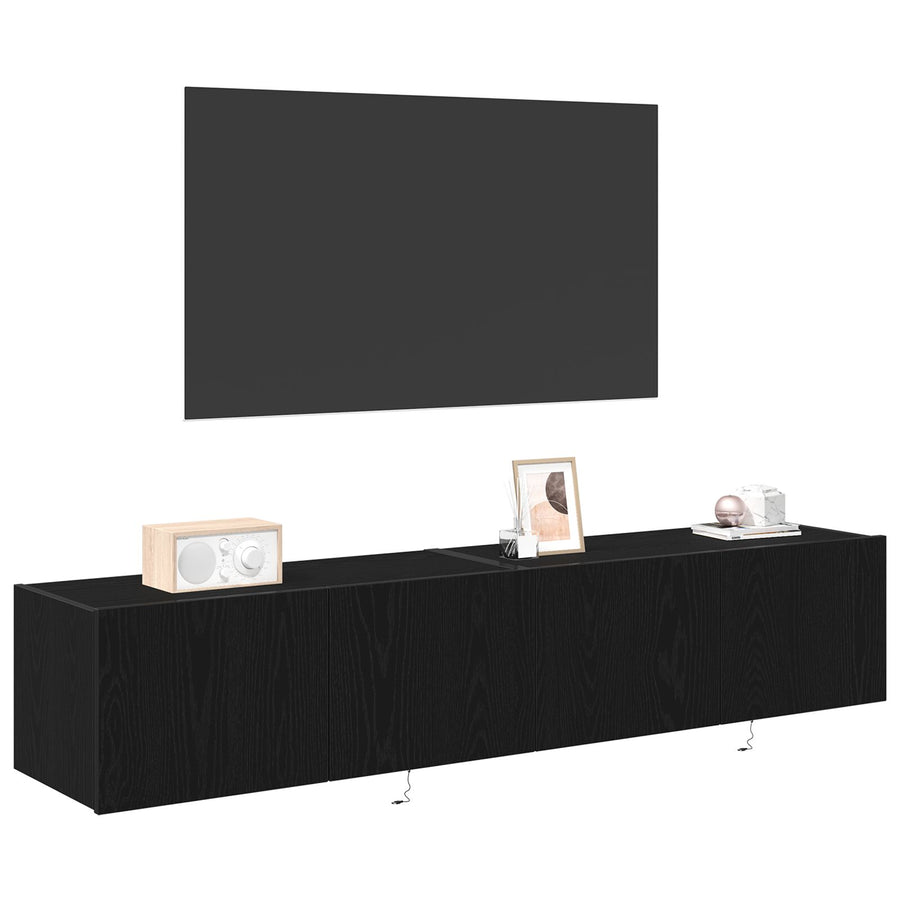 Tv Wandkasten Met Led-Verlichting 2 Stuks Zwart Eiken 80X35X31 Cm