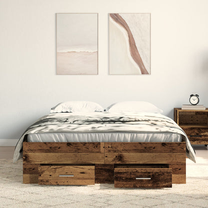 Bedframe Met Lades Oud Hout 120X190 Cm Engineered Wood Ambachtelijk Eiken