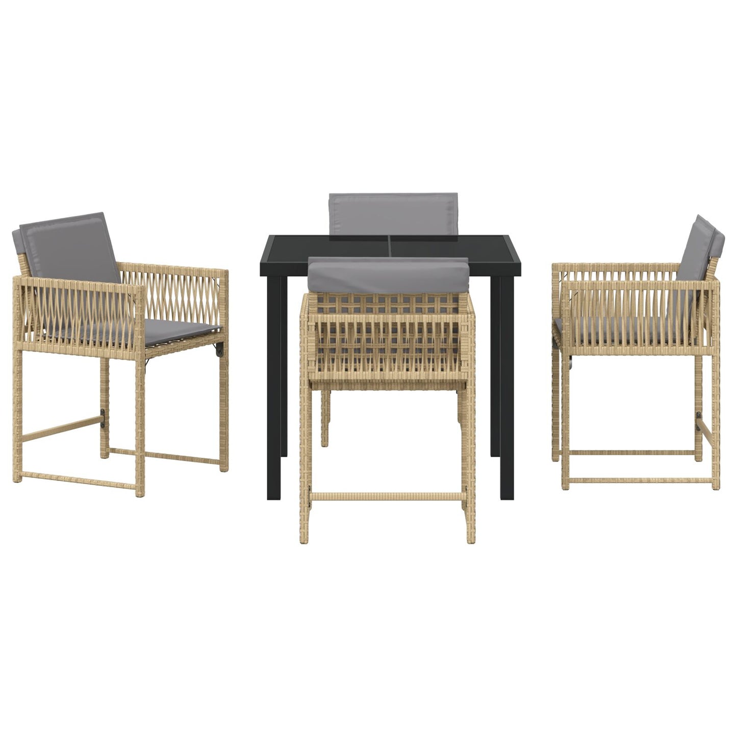 5-Delig Tuin Eetset Met Kussens Beige Poly Riet