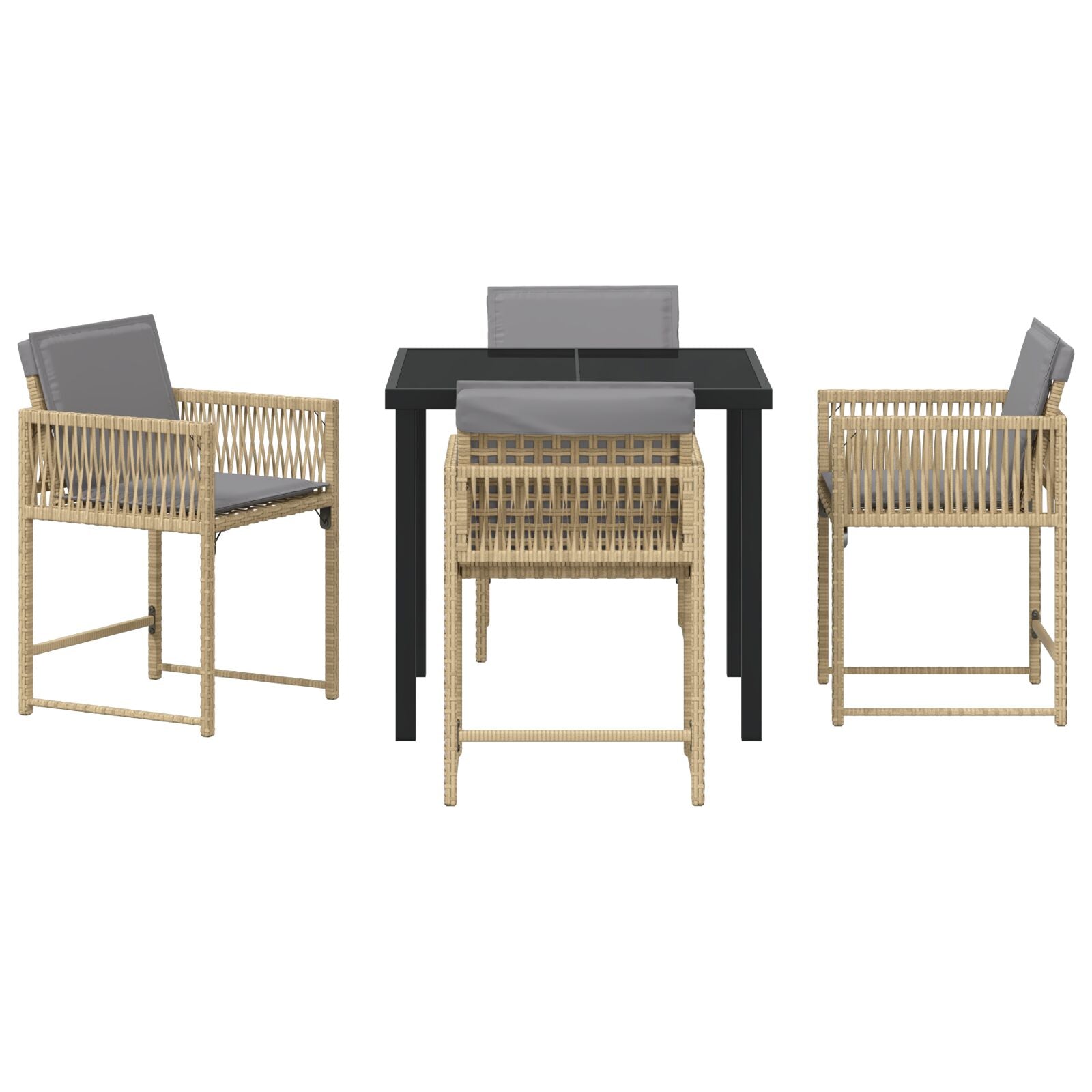 5-Delig Tuin Eetset Met Kussens Beige Poly Riet