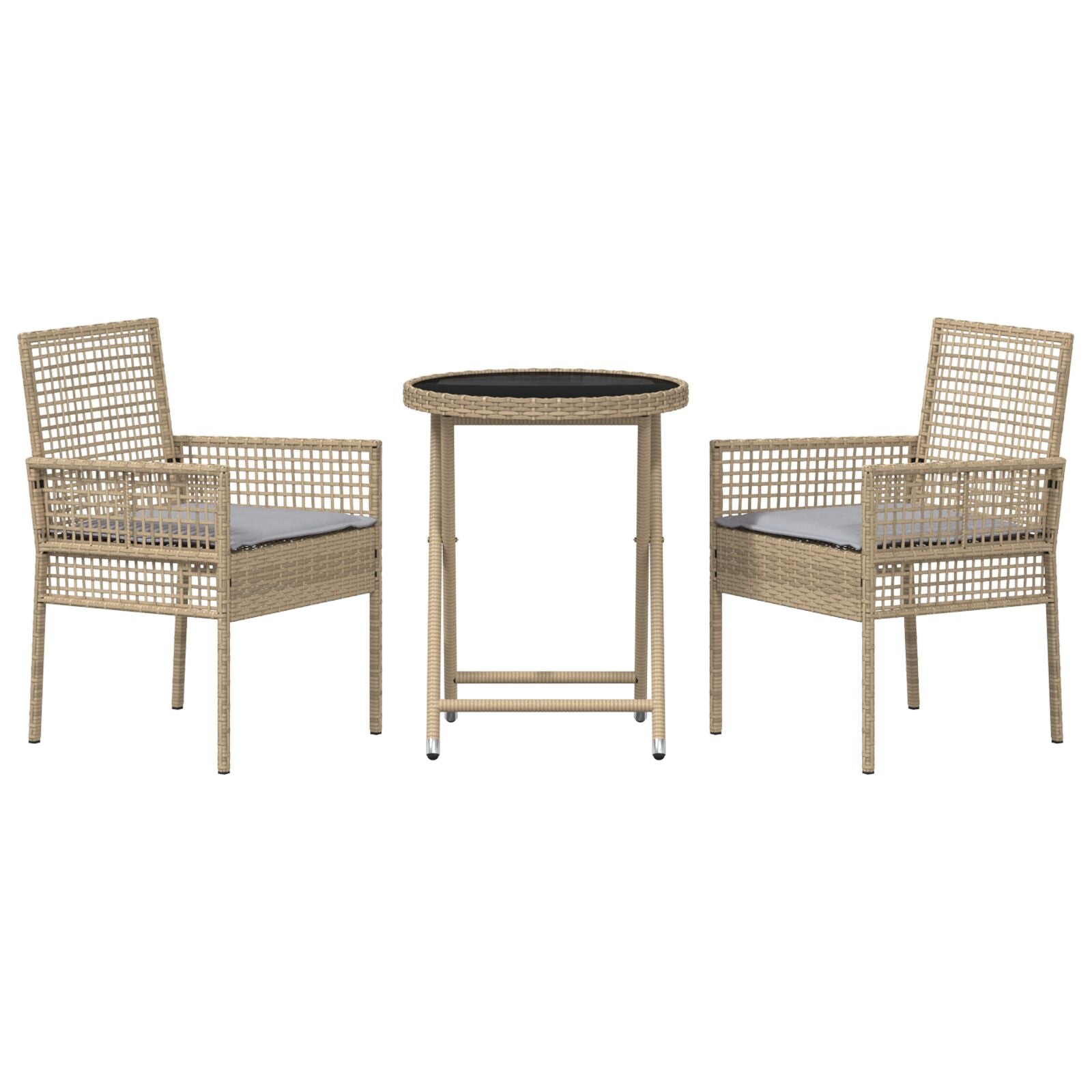 3-Delig Tuin Bistro Set Met Kussens Beige Poly Rattan