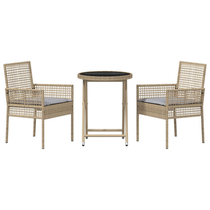 3-Delig Tuin Bistro Set Met Kussens Beige Poly Rattan