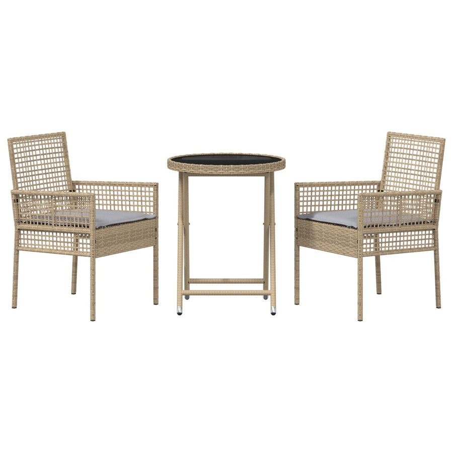 3-Delig Tuin Bistro Set Met Kussens Beige Poly Rattan