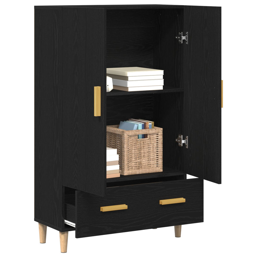 Highboard In Zwart Eiken, 70X31X115 Cm, Gemaakt Van Bewerkt Hout
