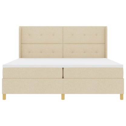 Boxspring Bed Met Matras & Led Crème 200X200 Cm Stof Blauw