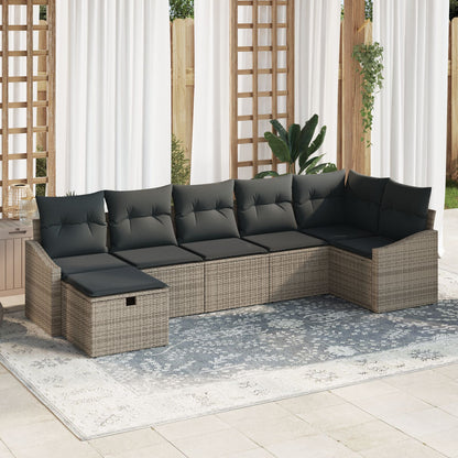 7-Delige Tuinsofa Set Met Kussens Grijs Poly Rattan Wit