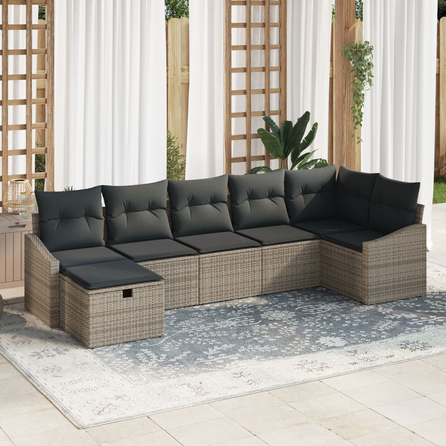 7-Delige Tuinsofa Set Met Kussens Grijs Poly Rattan Wit