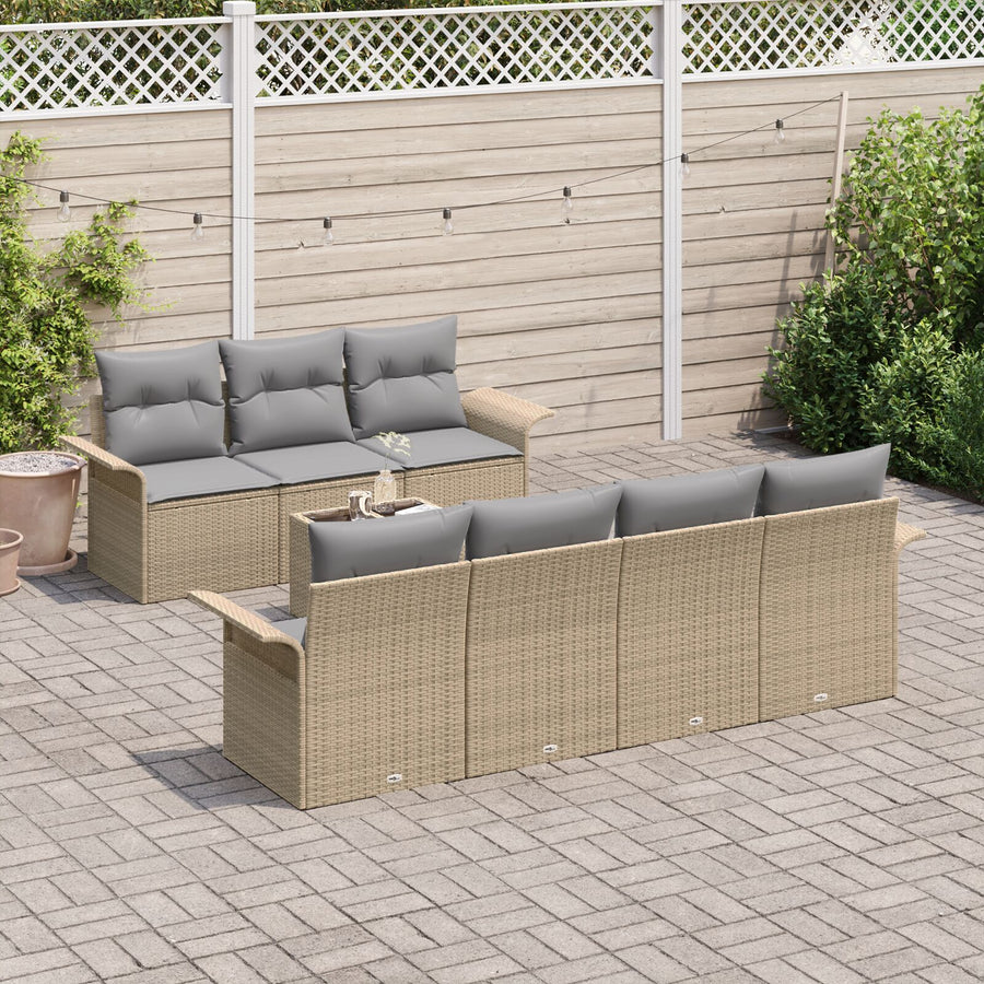 8-Delige Tuin Sofa Set Met Kussens Beige Poly Rattan