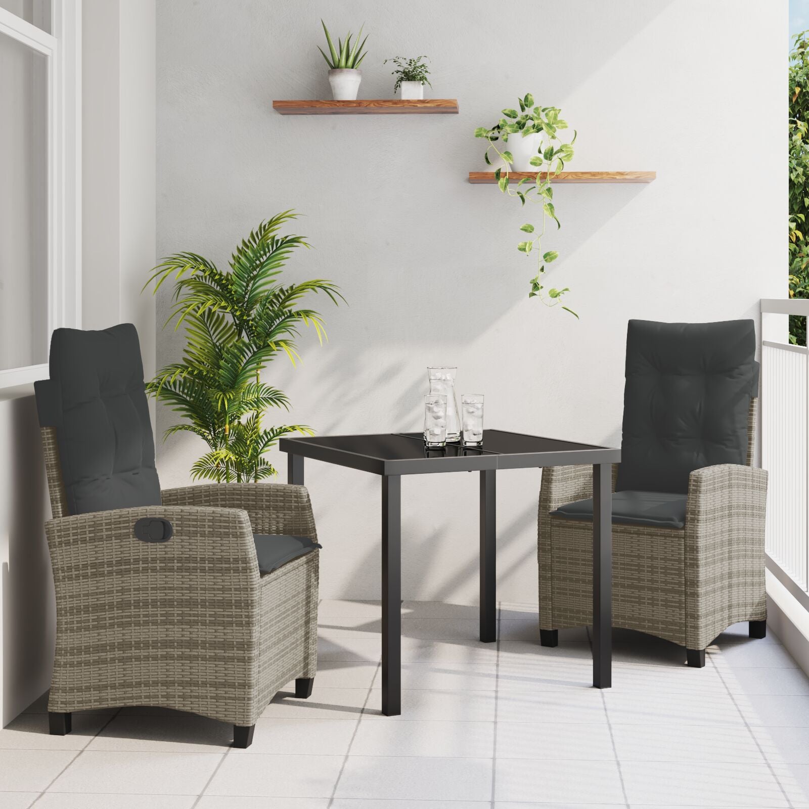 3-Delige Tuin Eettafel Set Met Kussens Grijs Poly Rattan