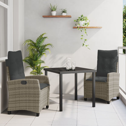 3-Delige Tuin Eettafel Set Met Kussens Grijs Poly Rattan