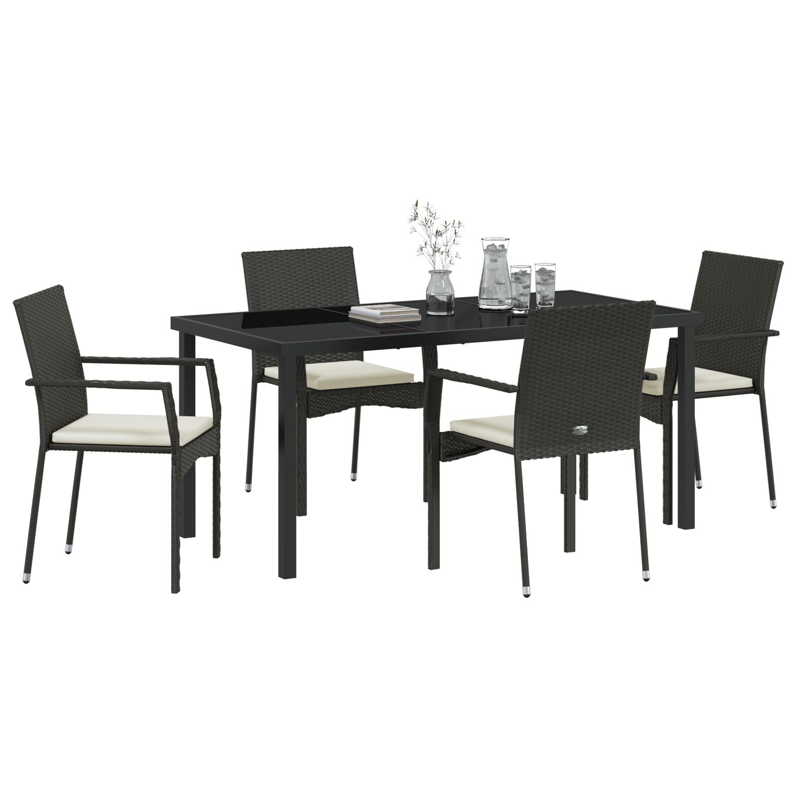5-Delige Tuin Eetset Met Kussens Zwart Poly Rattan